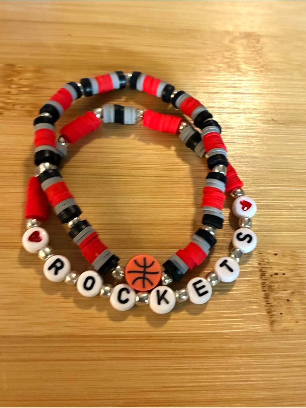 Rockets Basketball Beaded Stretch Bracelet Set - Picture 2 of 5